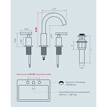 FORIOUS Brushed Gold Bathroom Faucet for 3 Hole Sinks