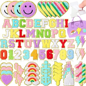 76 Piece Self Adhesive Chenille Letters Patches for Creative DIY Projects