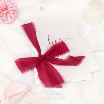 Ribbli Dark Red Chiffon Ribbon 1-1/2 inch x 20 Yard Handmade Fringe Chiffon Silk Ribbon,Dark Red Ribbon for Wrapping, Wedding Invitations, Bridal Bouquets, Home Decor