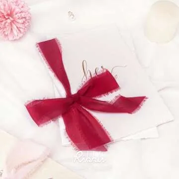 Ribbli Dark Red Chiffon Ribbon 1-1/2 inch x 20 Yard Handmade Fringe Chiffon Silk Ribbon,Dark Red Ribbon for Wrapping, Wedding Invitations, Bridal Bouquets, Home Decor