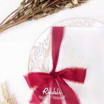 Ribbli Dark Red Chiffon Ribbon 1-1/2 inch x 20 Yard Handmade Fringe Chiffon Silk Ribbon,Dark Red Ribbon for Wrapping, Wedding Invitations, Bridal Bouquets, Home Decor