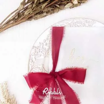 Ribbli Dark Red Chiffon Ribbon 1-1/2 inch x 20 Yard Handmade Fringe Chiffon Silk Ribbon,Dark Red Ribbon for Wrapping, Wedding Invitations, Bridal Bouquets, Home Decor