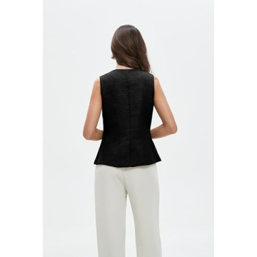 Women's Tweed Blazer Vest Sleeveless Button Front Casual Blazer Jackets Work Office Vest Black