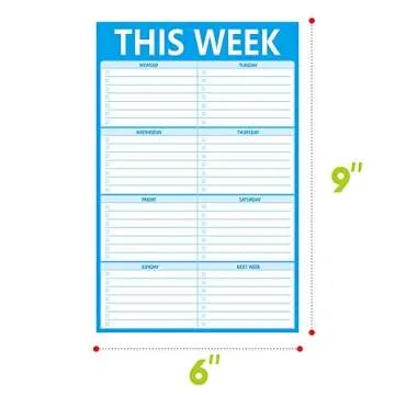 90 Pages Weekly Planner List Note Pad to Do List with Magnet Mountings for Fridge Locker (6" x 9")