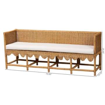 bali & pari Seranay Scalloped Rattan Dining Bench, Light Honey