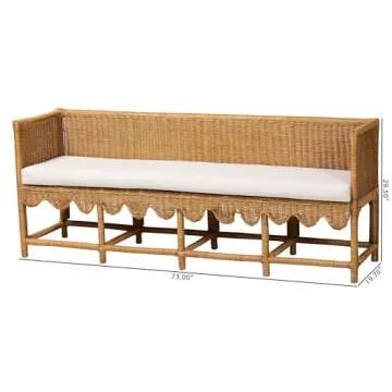 bali & pari Seranay Scalloped Rattan Dining Bench, Light Honey