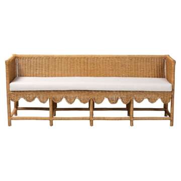 bali & pari Seranay Scalloped Rattan Dining Bench, Light Honey
