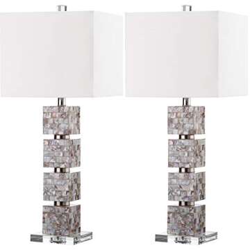 SAFAVIEH Lighting Collection Rafferty Coastal Cream Shell 31-inch Bedroom Living Room Home Office Desk Nightstand Table Lamp Set of 2 (LED Bulbs Included)