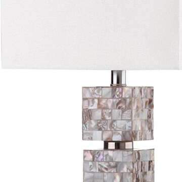 SAFAVIEH Lighting Collection Rafferty Coastal Cream Shell 31-inch Bedroom Living Room Home Office Desk Nightstand Table Lamp Set of 2 (LED Bulbs Included)