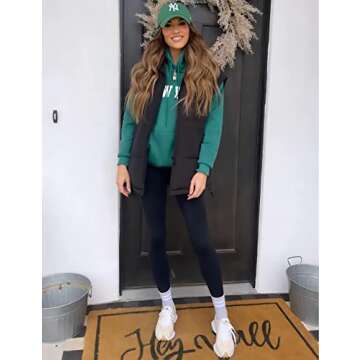 Springrain Womens Oversized Quilted Puffer Vest Padded Warm Winter Jacket with Stand Collar Bubble Puffer Gilet(Black-L)