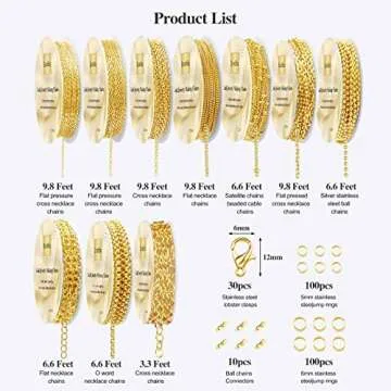 Ecoofor Necklace Chains for Jewelry Making 154.2 Feet 20 Rolls Gold Necklace Chains for DIY Necklace Bracelet Jewelry Making