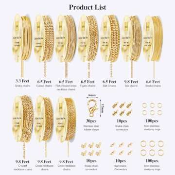 Ecoofor Necklace Chains for Jewelry Making 154.2 Feet 20 Rolls Gold Necklace Chains for DIY Necklace Bracelet Jewelry Making
