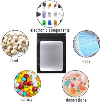 STUs 100 Pack Resealable Mylar Bags 4 x 6 Inch Smell Proof Bags with Clear Window Foil Pouch Bag Flat Bag Matte Black