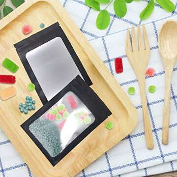 STUs 100 Pack Resealable Mylar Bags 4 x 6 Inch Smell Proof Bags with Clear Window Foil Pouch Bag Flat Bag Matte Black