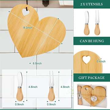 Patelai 24 Set Bridal Shower Favor Heart Cheese Board Cheese Knives Wood Mini Charcuterie Board Than...