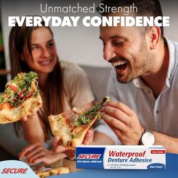 Secure Waterproof Denture Adhesive - Zinc Free - Extra Strong Hold For Upper, Lower or Partials - 1.4 oz