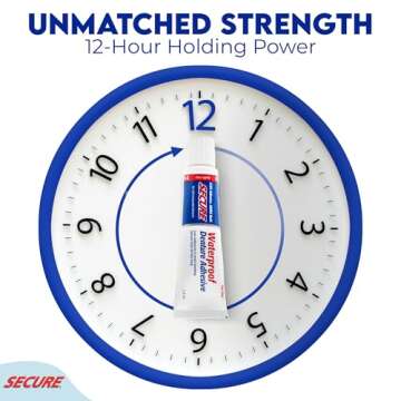 Secure Waterproof Denture Adhesive - Zinc Free - Extra Strong Hold For Upper, Lower or Partials - 1.4 oz