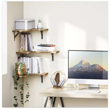 AMADA HOMEFURNISHING Corner Shelves Wall Mounted Set of 3, Rustic Wood Wall Shelves for Bedroom/Bath...