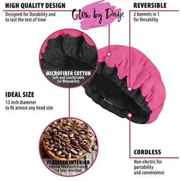 Glow by Daye Cordless Deep Conditioning Thermal Heat Cap, Microwavable Heat Therapy for Hair, Portable, Reversible Pink Punch