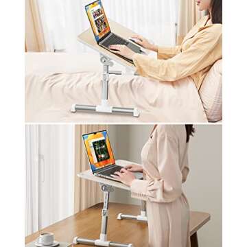 SAIJI Laptop Bed Tray Table, Adjustable Home Office Standing Desk Portable Lightweight Foldable Lap Desk for Sofa Couch Floor Working Studying Reading Writing Eating,Fit Up to 17" Laptop(Large,Teak)