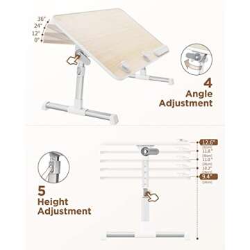 SAIJI Laptop Bed Tray Table, Adjustable Home Office Standing Desk Portable Lightweight Foldable Lap Desk for Sofa Couch Floor Working Studying Reading Writing Eating,Fit Up to 17" Laptop(Large,Teak)
