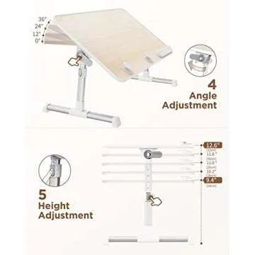 SAIJI Laptop Bed Tray Table, Adjustable Home Office Standing Desk Portable Lightweight Foldable Lap Desk for Sofa Couch Floor Working Studying Reading Writing Eating,Fit Up to 17" Laptop(Large,Teak)