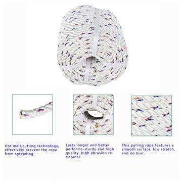 netuera 12 in Polyester Rope 200 FT Nylon Pulling Rope Arborist Rigging Rope Sailing Rope for Camping Swings Arborist Gardening Marine WhiteRedBlue, 12in x 200ft, Does Not Apply