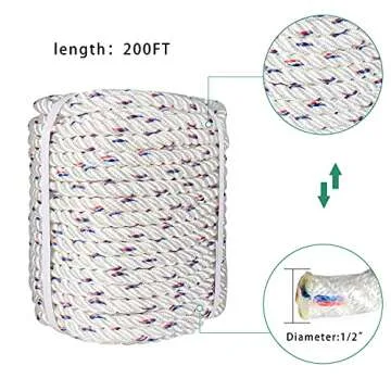 netuera 12 in Polyester Rope 200 FT Nylon Pulling Rope Arborist Rigging Rope Sailing Rope for Camping Swings Arborist Gardening Marine WhiteRedBlue, 12in x 200ft, Does Not Apply