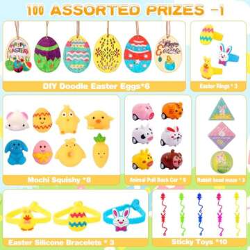 EasterEgg Fillers Basket Stuffers - 100 Pack Easter Toys for Kids, EasterGifts Party Supplies for Cl...