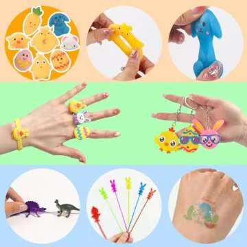 EasterEgg Fillers Basket Stuffers - 100 Pack Easter Toys for Kids, EasterGifts Party Supplies for Classroom Prizes EasterHunting with Squishy Toys/DIY Easter Eggs/Cars/Bracelets/Bunny Maze
