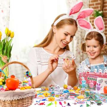 EasterEgg Fillers Basket Stuffers - 100 Pack Easter Toys for Kids, EasterGifts Party Supplies for Classroom Prizes EasterHunting with Squishy Toys/DIY Easter Eggs/Cars/Bracelets/Bunny Maze