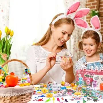 EasterEgg Fillers Basket Stuffers - 100 Pack Easter Toys for Kids, EasterGifts Party Supplies for Classroom Prizes EasterHunting with Squishy Toys/DIY Easter Eggs/Cars/Bracelets/Bunny Maze
