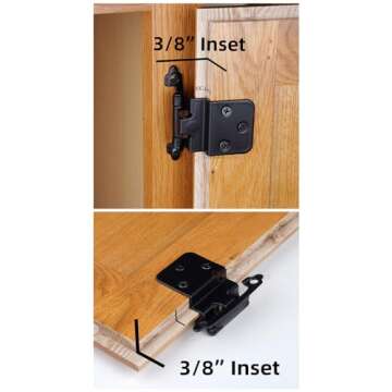 DecoBasics 3/8" Inset Cabinet Hinges Black (25 Pair -50 Pcs) Offset Self Closing Matte Black Cabinet...