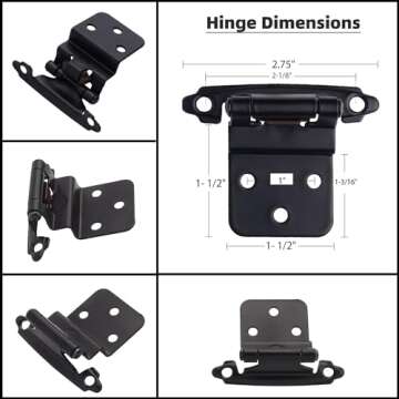 DecoBasics 3/8" Inset Cabinet Hinges Black (25 Pair -50 Pcs) Offset Self Closing Matte Black Cabinet Hinges for Kitchen Cabinets w/Bumpers & Upgraded Screws