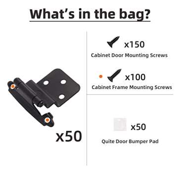 DecoBasics 3/8" Inset Cabinet Hinges Black (25 Pair -50 Pcs) Offset Self Closing Matte Black Cabinet Hinges for Kitchen Cabinets w/Bumpers & Upgraded Screws