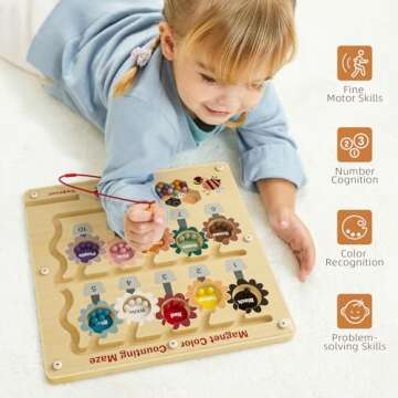 TOP BRIGHT Magnetic Color and Number Maze - Montessori Toys for 3 Year Old Boys Girls, Wooden Counting Matching Puzzle Activity Board, Learning Educational Toddler, Fine Motor Skill for Kid
