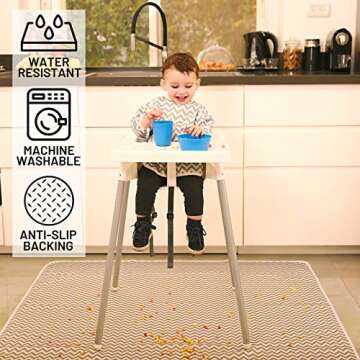 THE KIDS DEPT. Baby Splat Mat for Under High Chair Floor Mat - Splash Mat, Waterproof Floor Mat - Anti Slip, Washable, Extra Large (51 Inch) + Baby Bib with Sleeves - Dinosaur