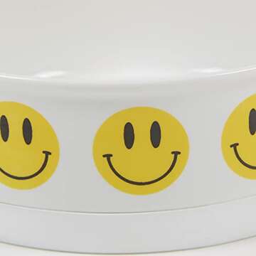 Bone Dry Ceramic Food & Water Bowls for Pets Non-Slip for Secure, Less Messy Feeding, Microwave & Dishwasher Safe, Small Set, 4.25x2, Smiley Face, 2 Count