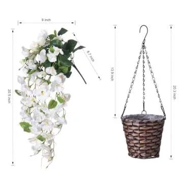 Artificial Fake Hanging Hibiscus Flowers Plants Baskets for Outdoor Spring Summer Decoration, Faux S...