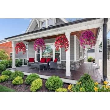 Artificial Fake Hanging Hibiscus Flowers Plants Baskets for Outdoor Spring Summer Decoration, Faux Silk Hibiscus Long Vines in Planter UV Resistant Realistic for Home Porch Balcony Patio Yard, White