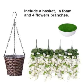 Artificial Fake Hanging Hibiscus Flowers Plants Baskets for Outdoor Spring Summer Decoration, Faux Silk Hibiscus Long Vines in Planter UV Resistant Realistic for Home Porch Balcony Patio Yard, White