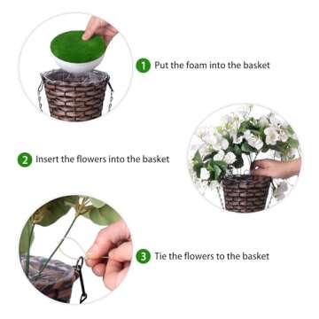 Artificial Fake Hanging Hibiscus Flowers Plants Baskets for Outdoor Spring Summer Decoration, Faux Silk Hibiscus Long Vines in Planter UV Resistant Realistic for Home Porch Balcony Patio Yard, White