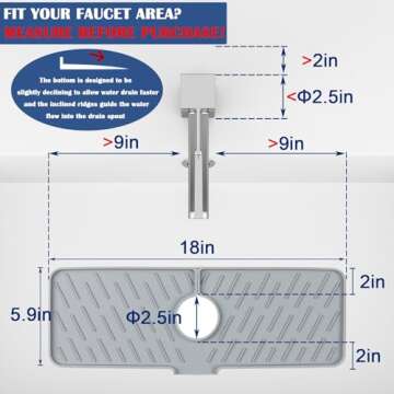 Meiliweser Silicone Faucet Splash Guard, 18” x 5.9”, Faucet Water Catcher Mat, Longer Silicone S...