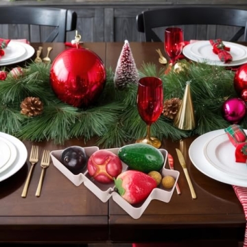 DOITOOL Christmas Tree Shaped Fruit Plate Snack Platter Portable Serving Tray Nuts Candy Appetizers Desserts Light Holiday Party Dish