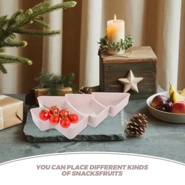 DOITOOL Christmas Tree Shaped Fruit Plate Snack Platter Portable Serving Tray Nuts Candy Appetizers Desserts Light Holiday Party Dish