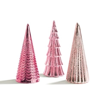 LampLust Table Top Christmas Tree Decorations with Fairy Lights, Set of 3 Assorted Trees, 10 Inch Ta...