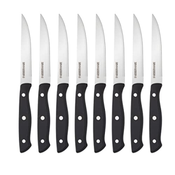 Farberware Full-Tang Triple-Riveted 8-Piece Steak Knife Set, High-Carbon Stainless Steel, Razor-Shar...