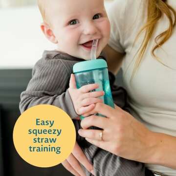 The First Years Squeeze & Sip Toddler Straw Cups - Squeezable Transition Sippy Cup with Silicone Str...