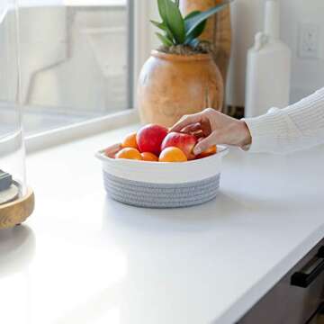 NaturalCozy 5-Piece Round Small Woven Baskets Set– Cotton Rope Baskets for Organizing! Montessori Toys, Fruits Remotes Key Tray Bowl for Entryway Desk, Shallow Catchall Home Décor, Cat Dog Bin Gift