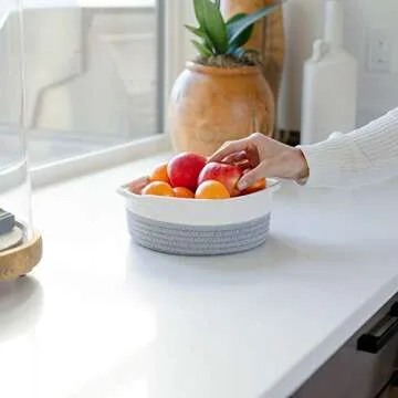 NaturalCozy 5-Piece Round Small Woven Baskets Set– Cotton Rope Baskets for Organizing! Montessori Toys, Fruits Remotes Key Tray Bowl for Entryway Desk, Shallow Catchall Home Décor, Cat Dog Bin Gift